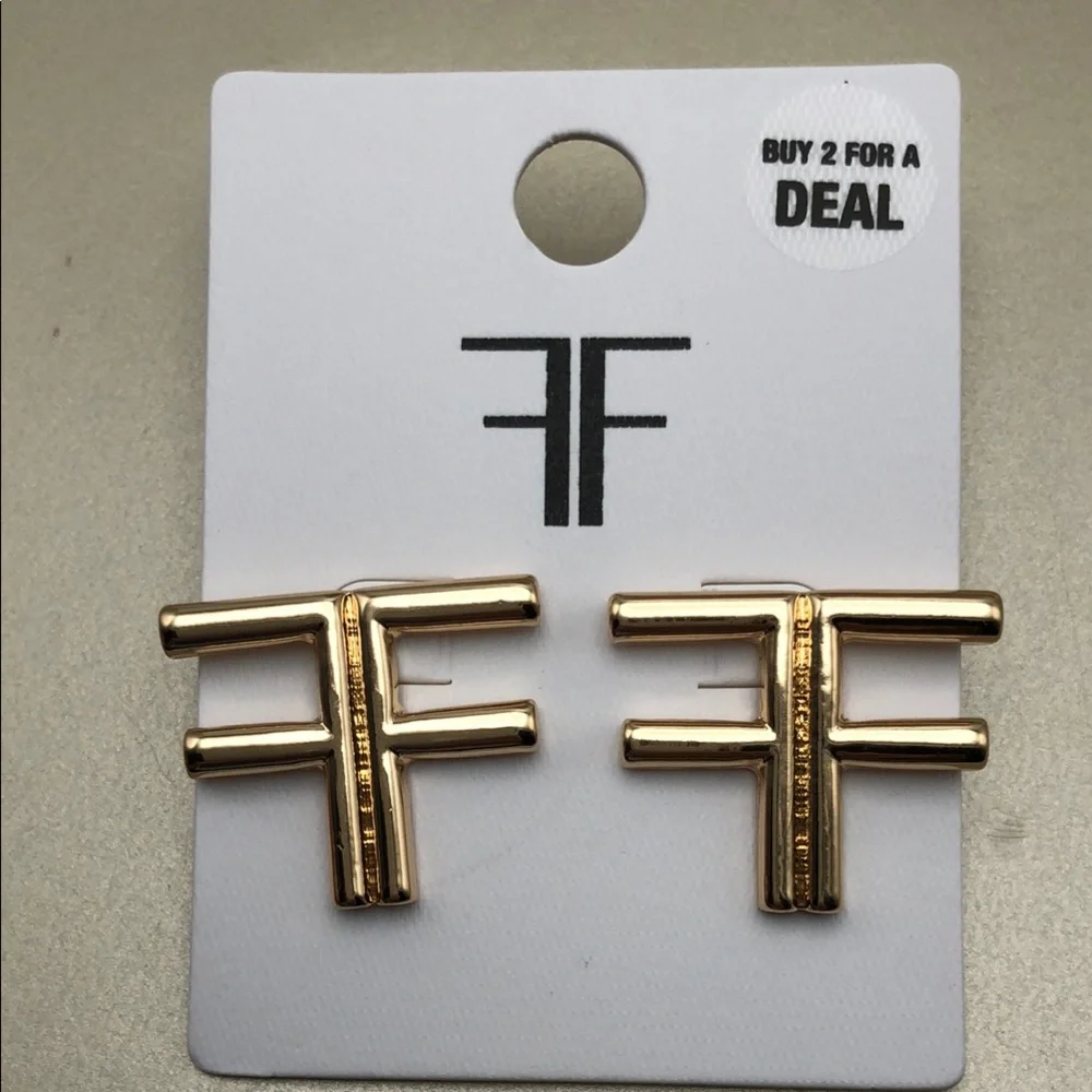 Foschini -FF Logo Gold-Tone Stud Earrings Nickel Safe NWT